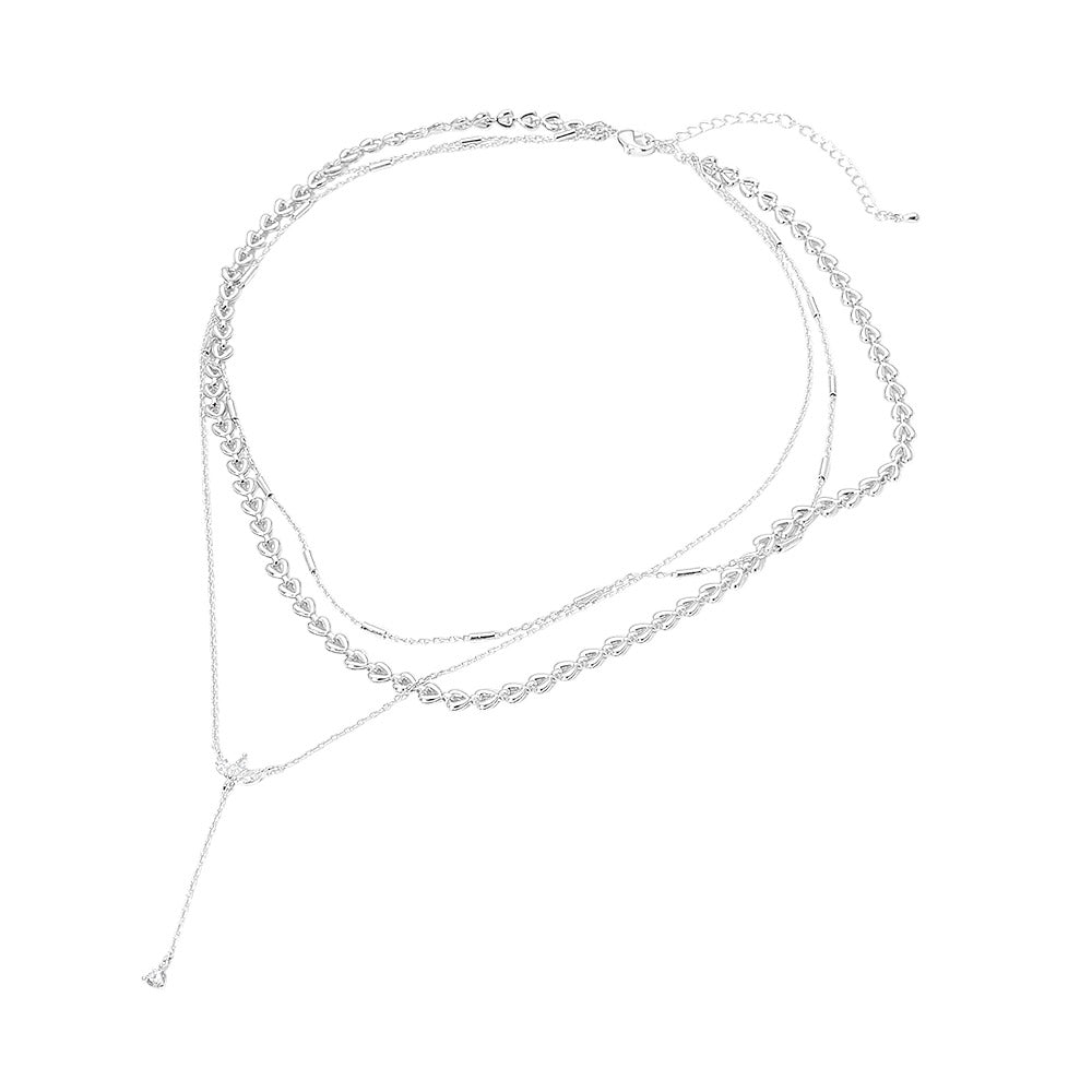 Madeline Love Clear, Silver, White Gold White Gold Dipped Marquise Stone Cluster Triangle Cluster Lariat Drop Accent Mixed Chain Layered Necklace - Necklaces - extra