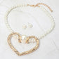 Madeline Love Cream, Gold Bold Heart Pendant Pearl Beaded Statement Necklace - Necklaces - desc
