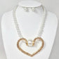 Madeline Love Cream, Gold Bold Heart Pendant Pearl Beaded Statement Necklace - Necklaces - extra