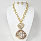 Madeline Love Clear, Gold Bold Stone Embellished Abstract Pendant Chunky Chain Statement Necklace - Necklaces - extra