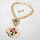 Madeline Love Gold, Multi Bold Stone Embellished Abstract Pendant Chunky Chain Statement Necklace - Necklaces - desc