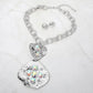 Madeline Love AB, Silver Bold Stone Embellished Abstract Pendant Chunky Chain Statement Necklace - Necklaces - desc