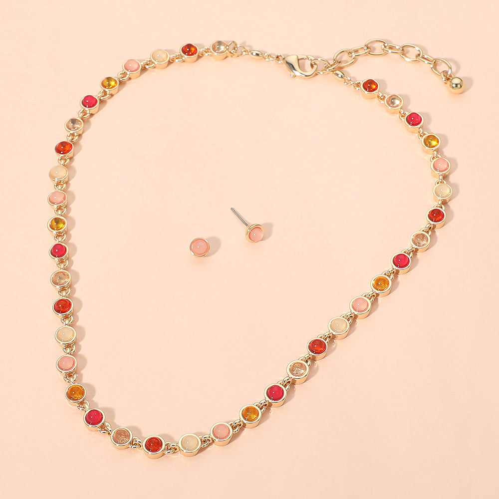 Madeline Love Gold, Pink Round Stone Bezel Link Chain Necklace