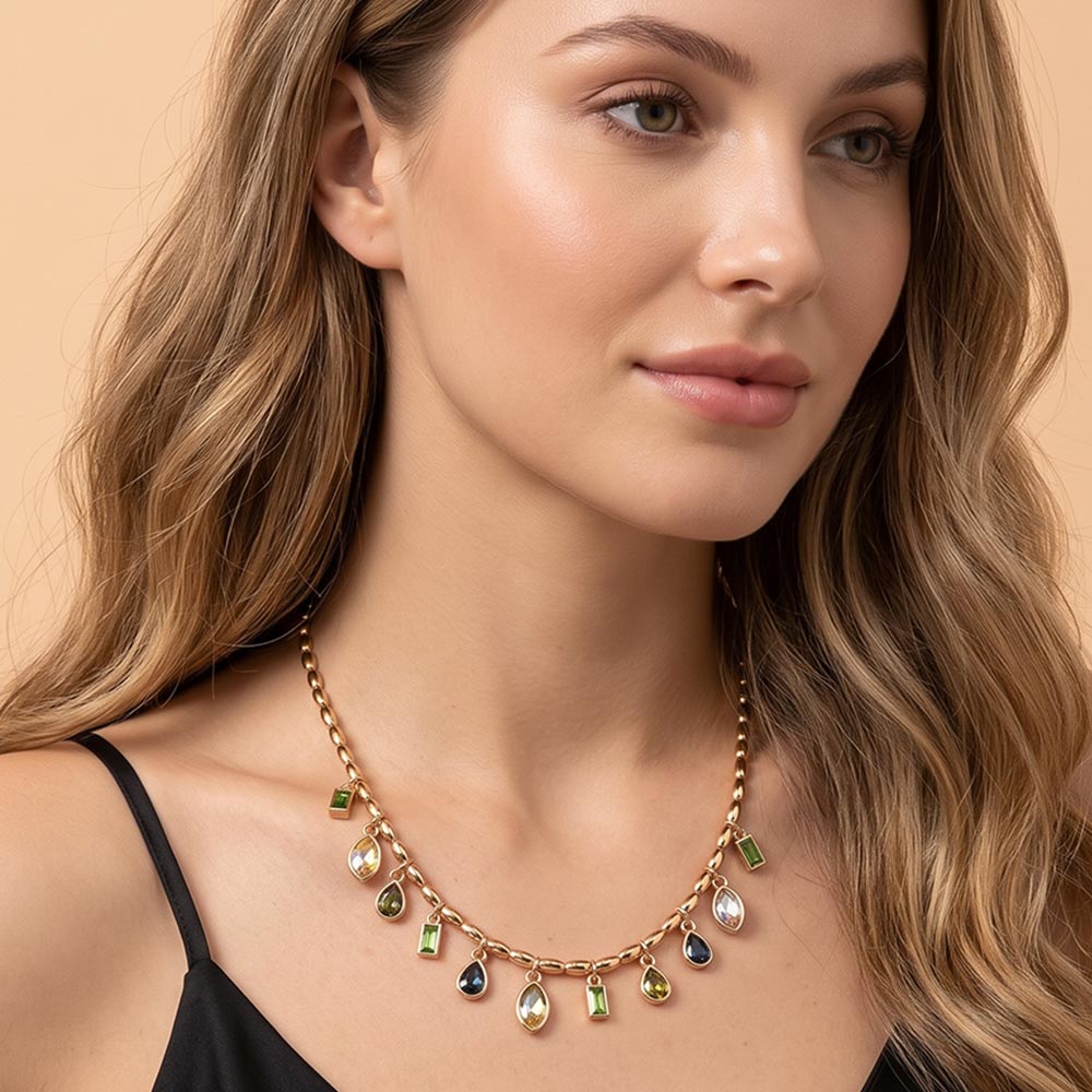 Madeline Love Gold, Multi Multi Shaped Gem Charm Station Necklace