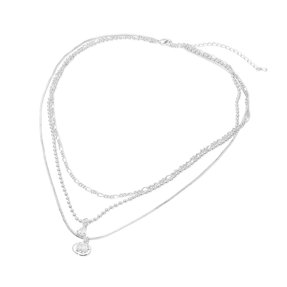 Madeline Love Clear, Silver, White Gold White Gold Dipped Stone Accent Coin Charm Mixed Chain Layered Necklace - Necklaces - extra