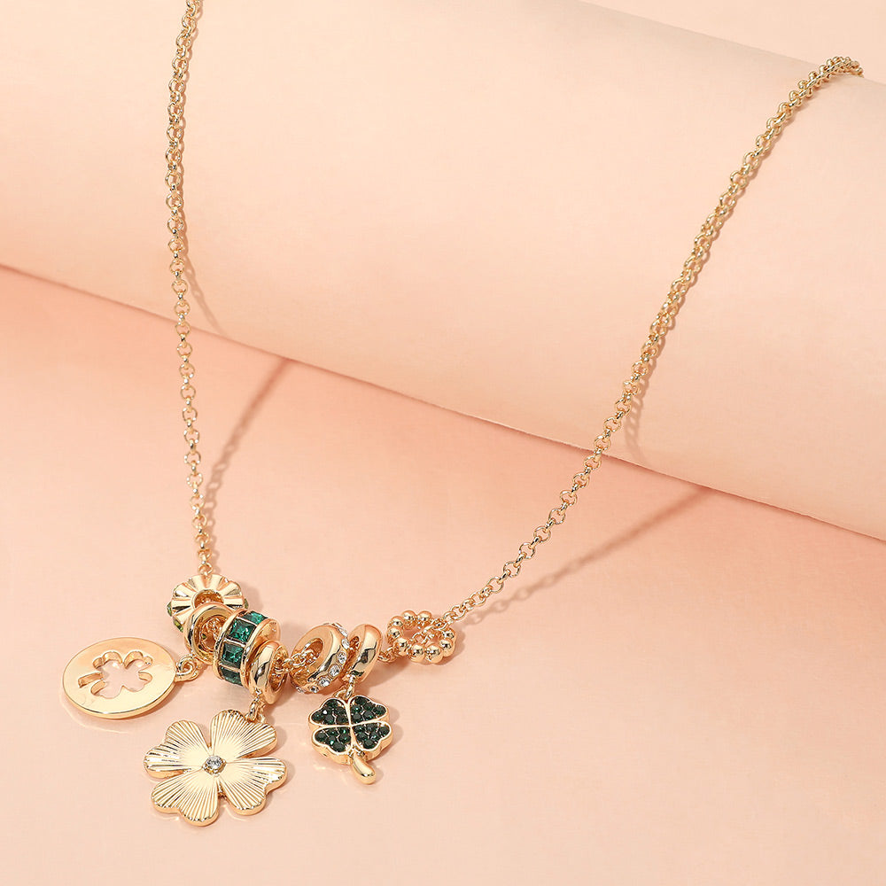 Madeline Love Gold, Green Multi Clover Charm Pendant Necklace - Necklaces