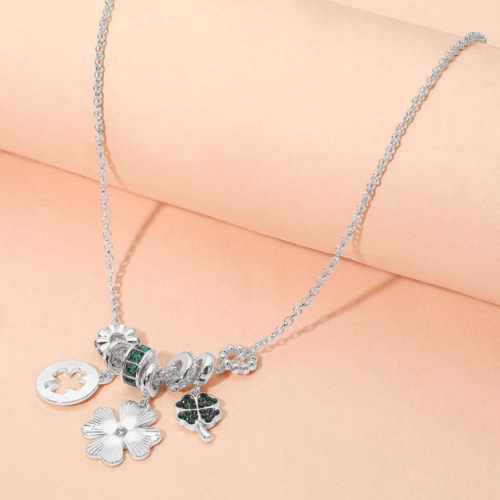 Madeline Love Green, Silver Multi Clover Charm Pendant Necklace - Necklaces