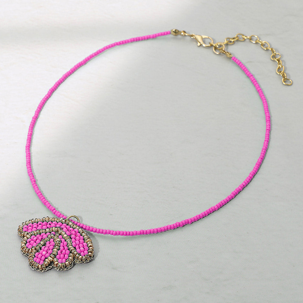 Madeline Love Pink Felt Back Seed Beaded Shell Pendant Necklace - Necklaces