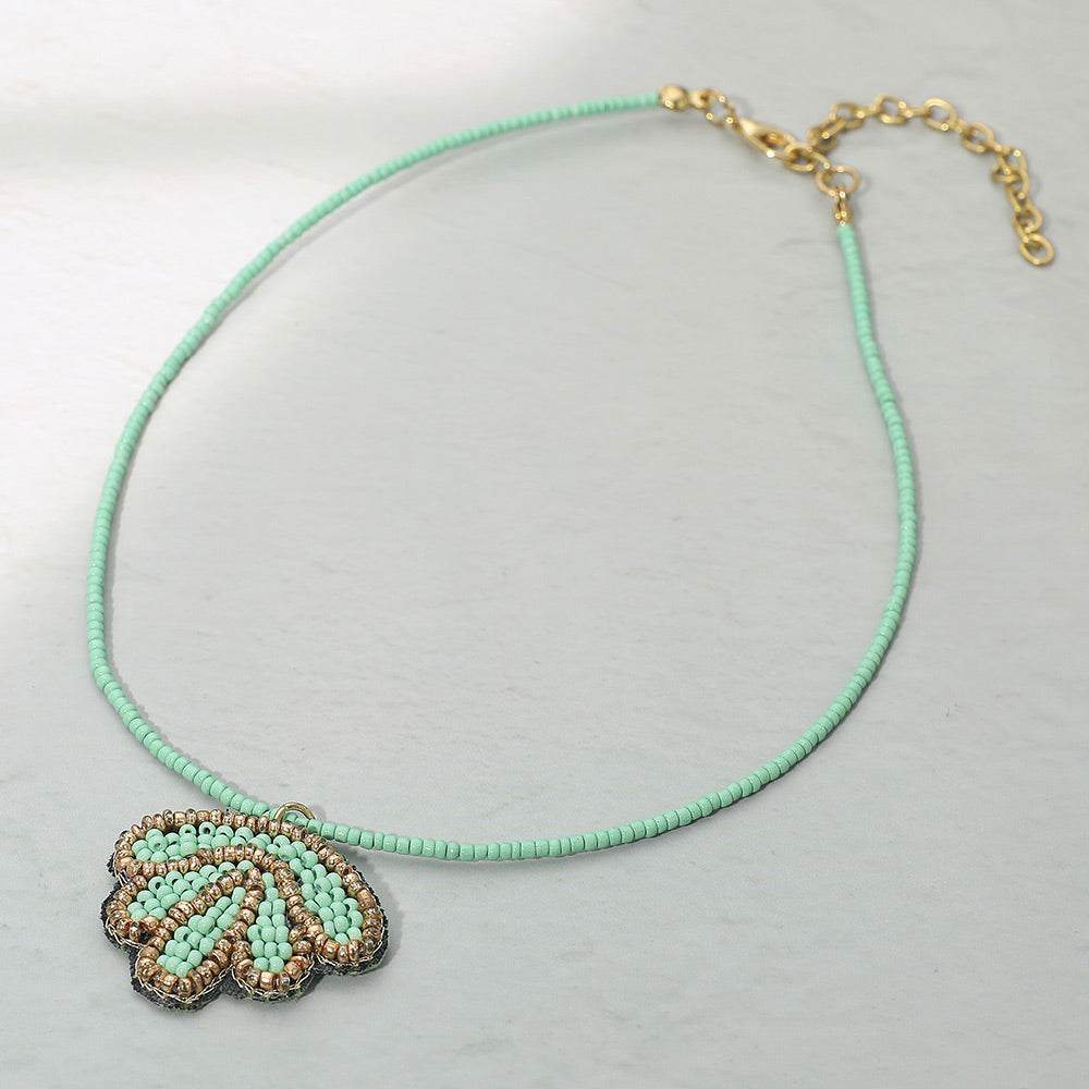 Madeline Love Mint Felt Back Seed Beaded Shell Pendant Necklace - Necklaces