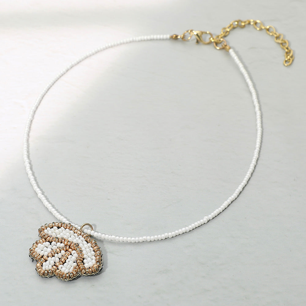 Madeline Love White Felt Back Seed Beaded Shell Pendant Necklace - Necklaces
