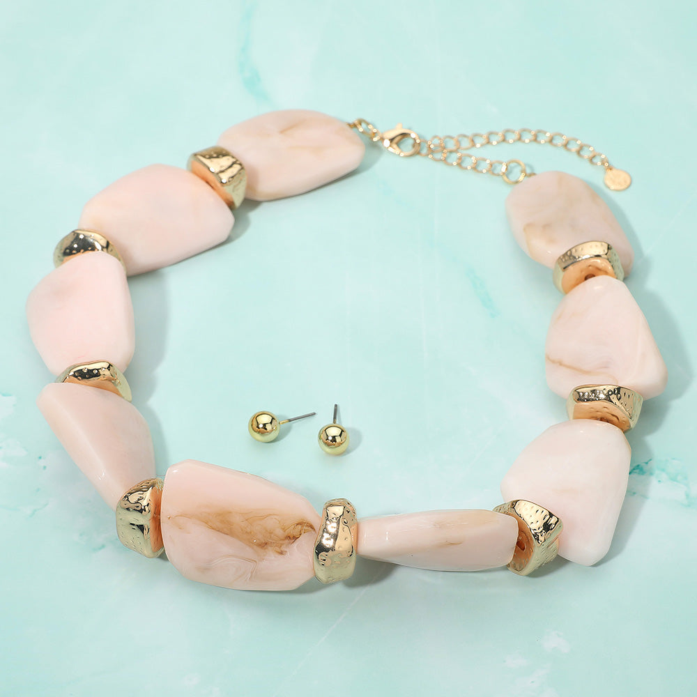 Madeline Love Light, Pink Chunky Abstract Marbled Stone Beaded Statement Necklace