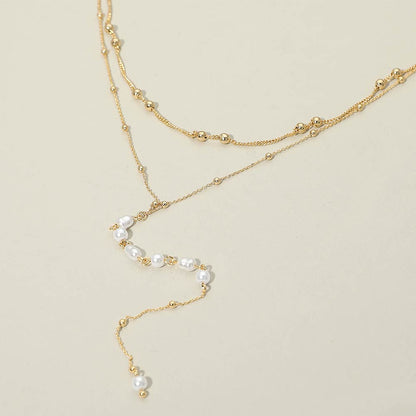 Madeline Love Cream, Gold Layered Pearl Drop Earrings - Necklaces