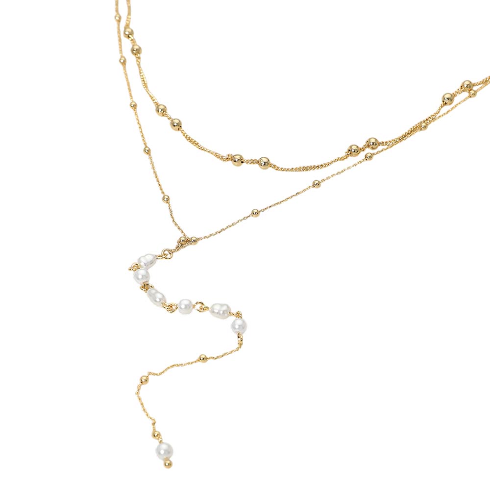 Madeline Love Cream, Gold Layered Pearl Drop Earrings - Necklaces - desc