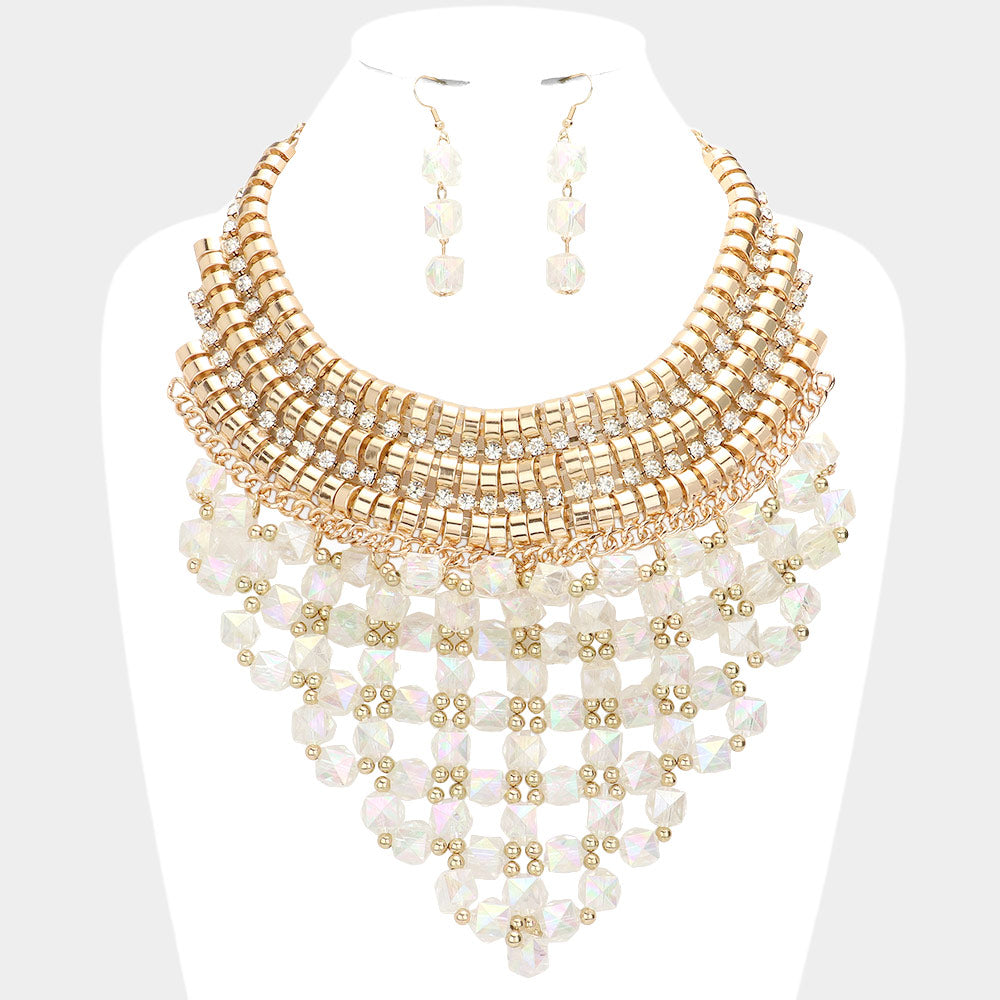 Madeline Love Gold Faceted Cube Bead Cluster Bib Necklace - Necklaces