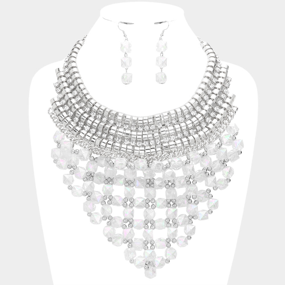 Madeline Love Rhodium Faceted Cube Bead Cluster Bib Necklace - Necklaces