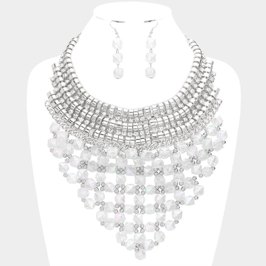 Madeline Love Rhodium Faceted Cube Bead Cluster Bib Necklace - Necklaces
