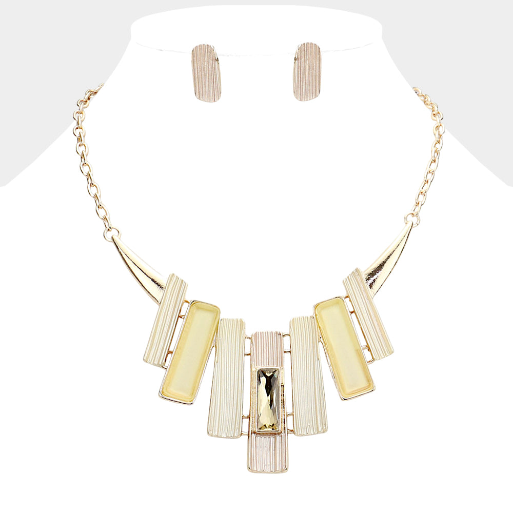 Madeline Love Ivory Stone Embellished Colored Metal Rectangle Link Necklace - Necklaces
