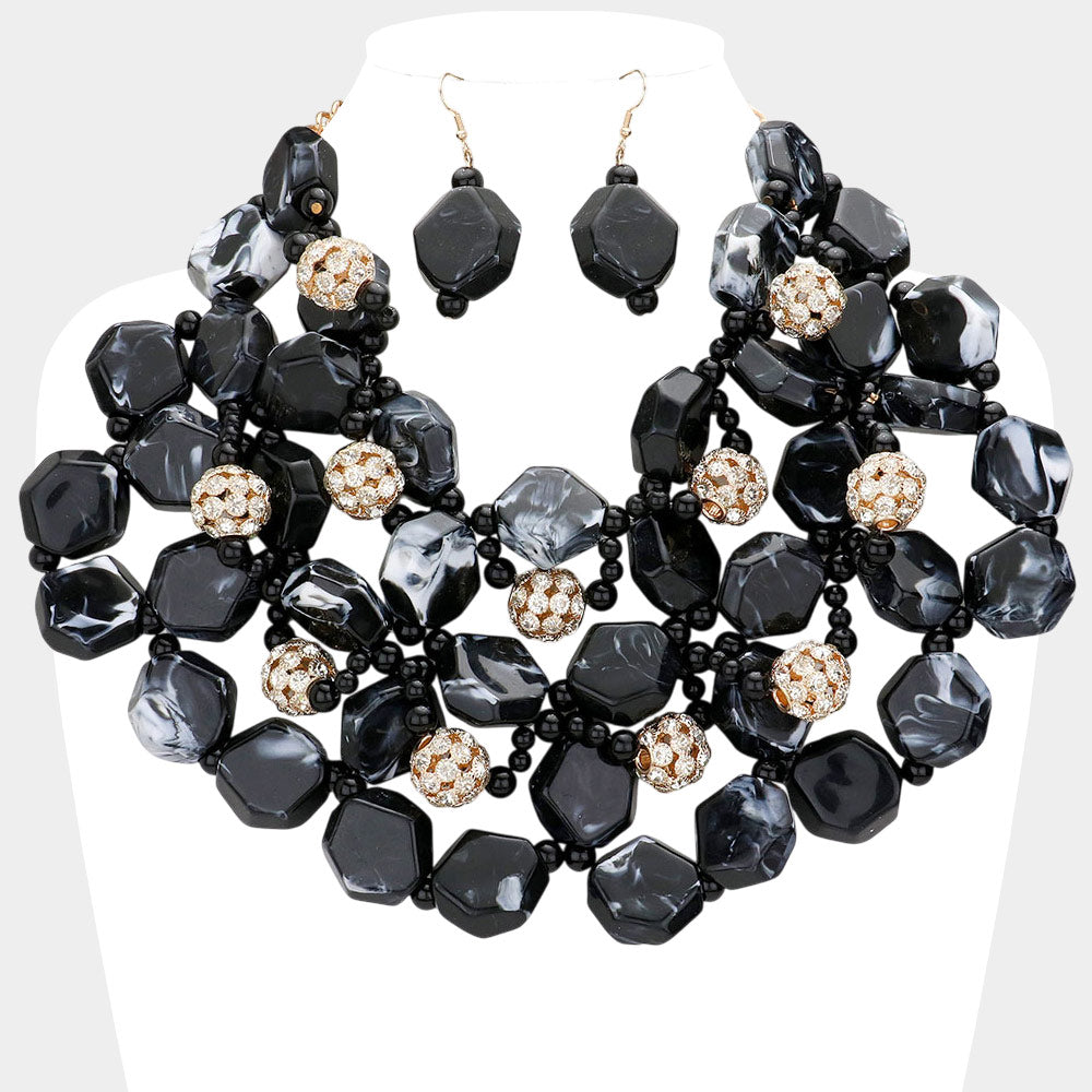 Madeline Love Black Stone Ball Marbled Bead Cluster Necklace