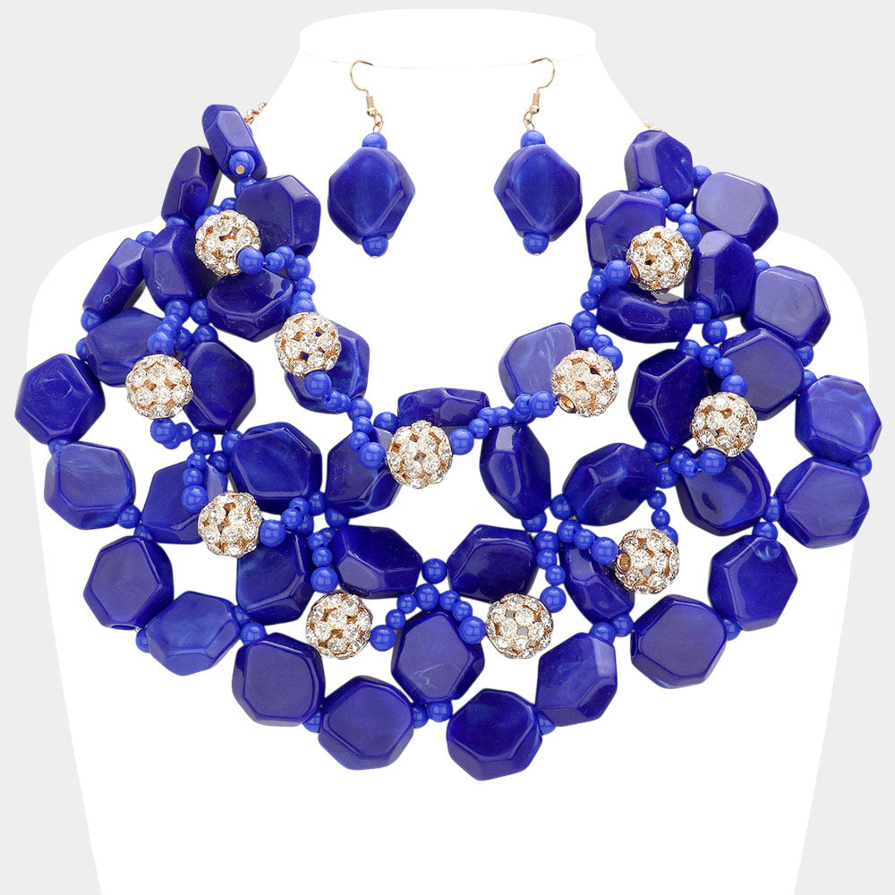 Madeline Love Blue Stone Ball Marbled Bead Cluster Necklace