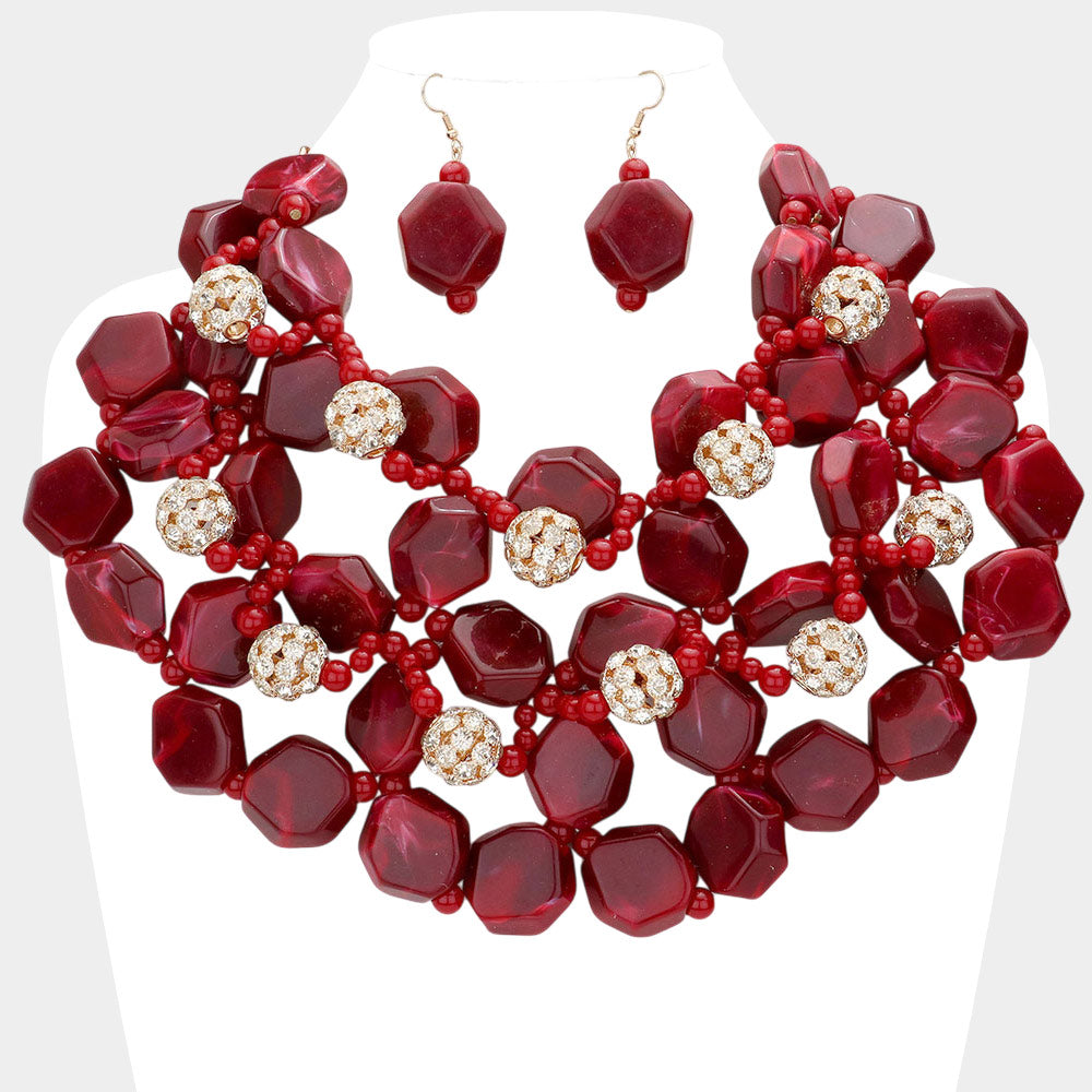 Madeline Love Burgundy Stone Ball Marbled Bead Cluster Necklace