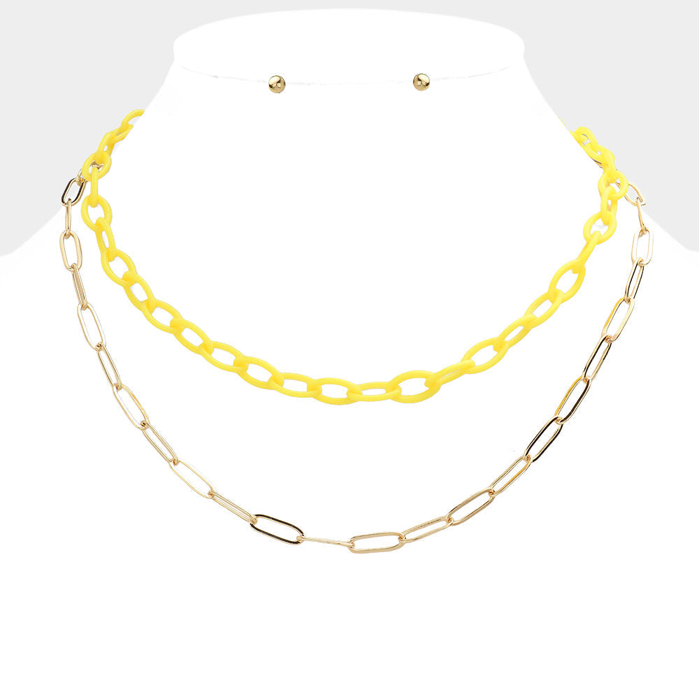 Madeline Love Yellow Double Layered Chain Necklace - Necklaces