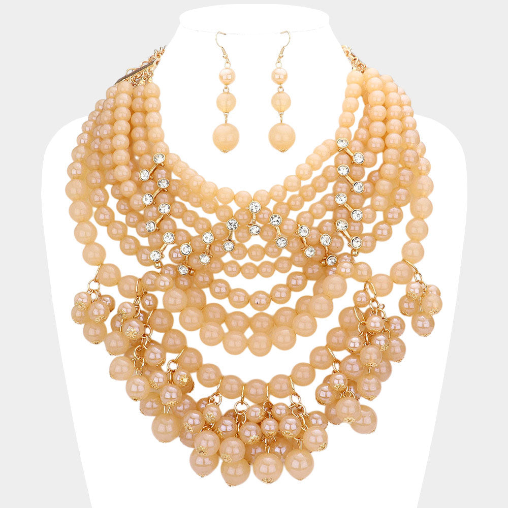 Madeline Love AB, Cream, Gold Bubble Multi Layered Statement Necklace - Necklaces