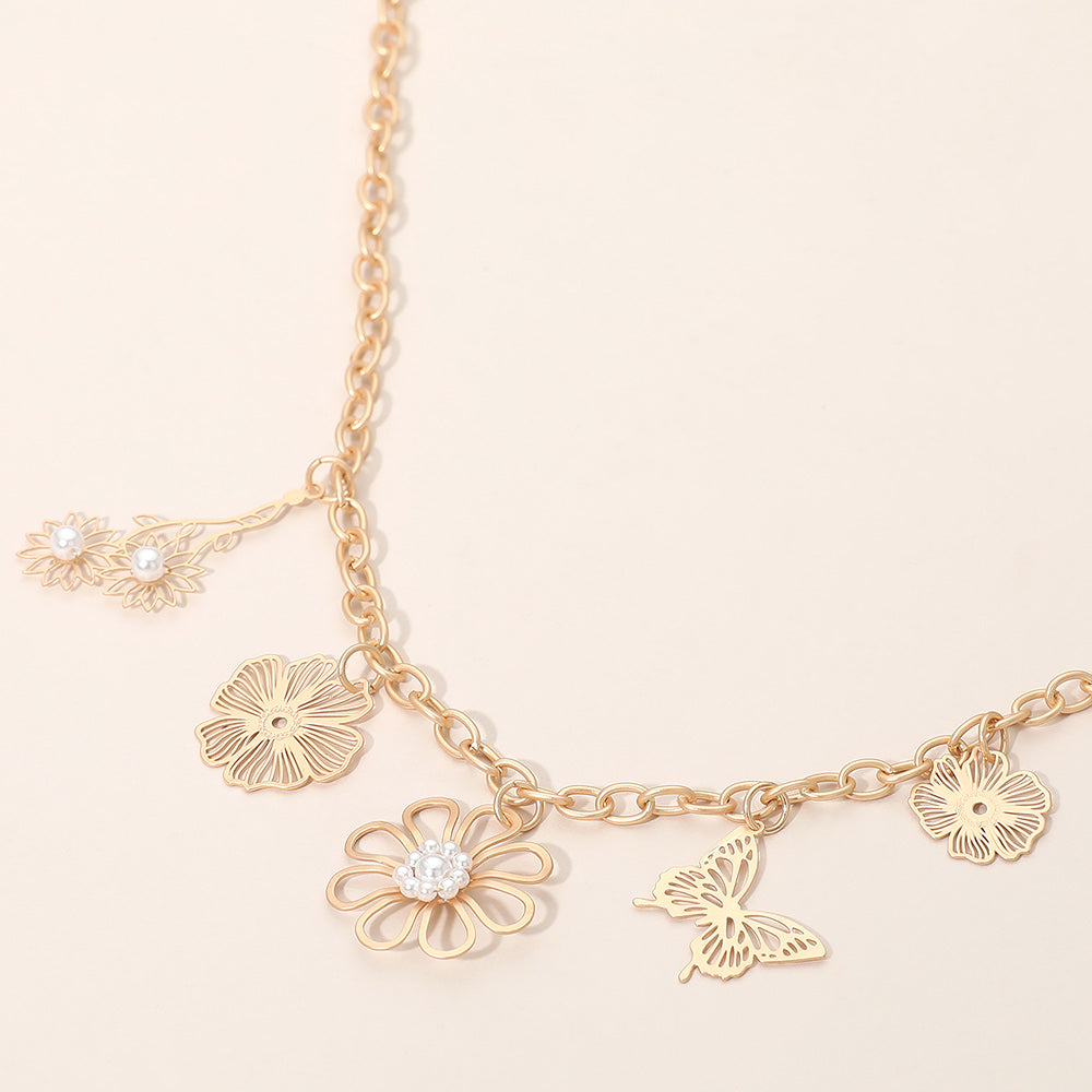 Madeline Love Gold Flower Butterfly Charm Station Necklace