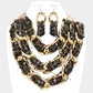 Madeline Love Black Tweed Fabric Metal Chain Link Triple Layered Bib Necklace - Necklaces