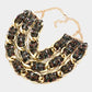 Madeline Love Black Tweed Fabric Metal Chain Link Triple Layered Bib Necklace - Necklaces - desc