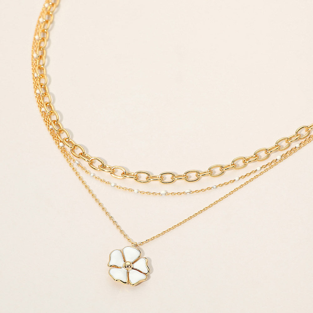 Madeline Love Gold, White 18K Gold Dipped Floral Pendant Accent Multi Chain Layered Necklace