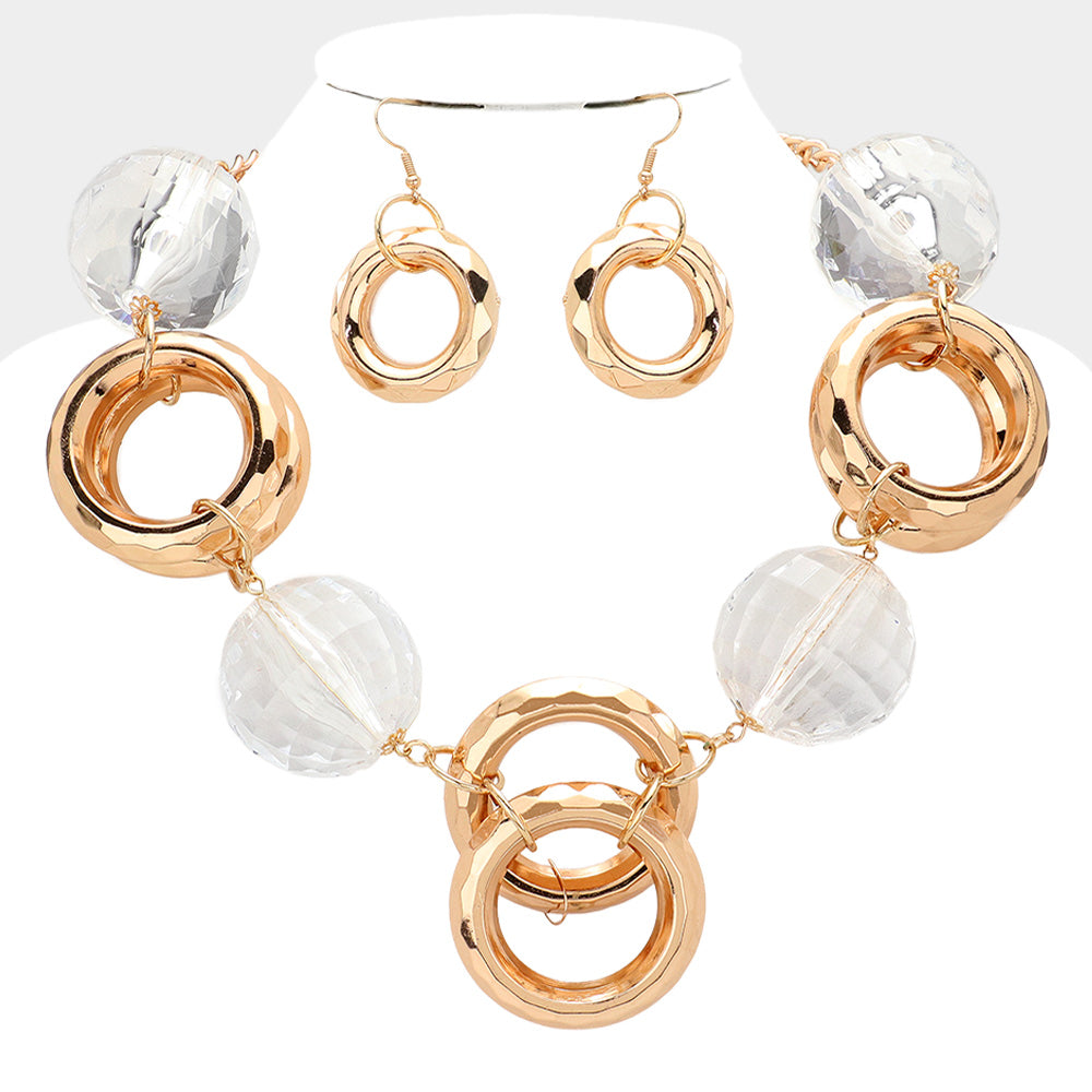 Madeline Love Gold Clear Disco Ball Open Circle Metal Link Statement Necklace - Necklaces