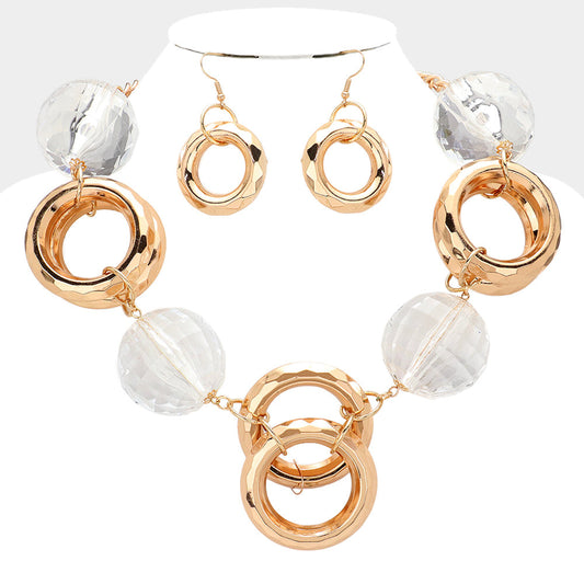 Madeline Love Gold Clear Disco Ball Open Circle Metal Link Statement Necklace - Necklaces