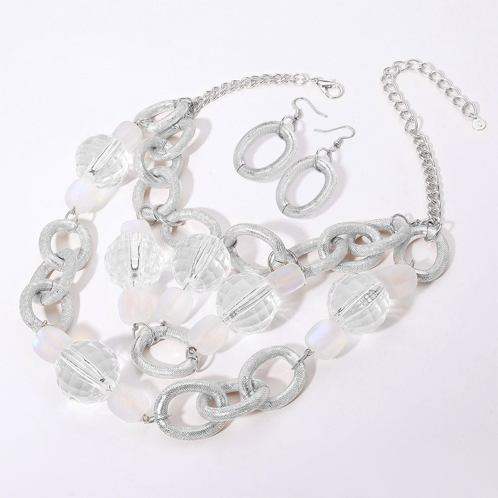 Madeline Love Clear, Rhodium Chunky Acrylic Ball Textured Metal Ring Abstract Chandelier Statement Necklace - Necklaces