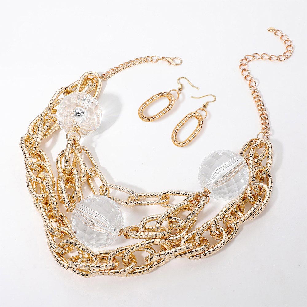 Madeline Love Clear, Gold Chunky Acrylic Ball Textured Chain Layered Statement Necklace - Necklaces