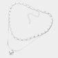 Faux Suede Double Layered Metal Heart Pendant Necklace - Necklaces
