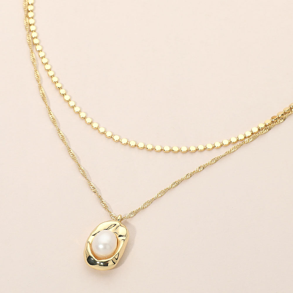 Madeline Love Cream, Gold 18K Gold Dipped Pearl Frame Pendant Beaded Twisted Layered Chain Necklace