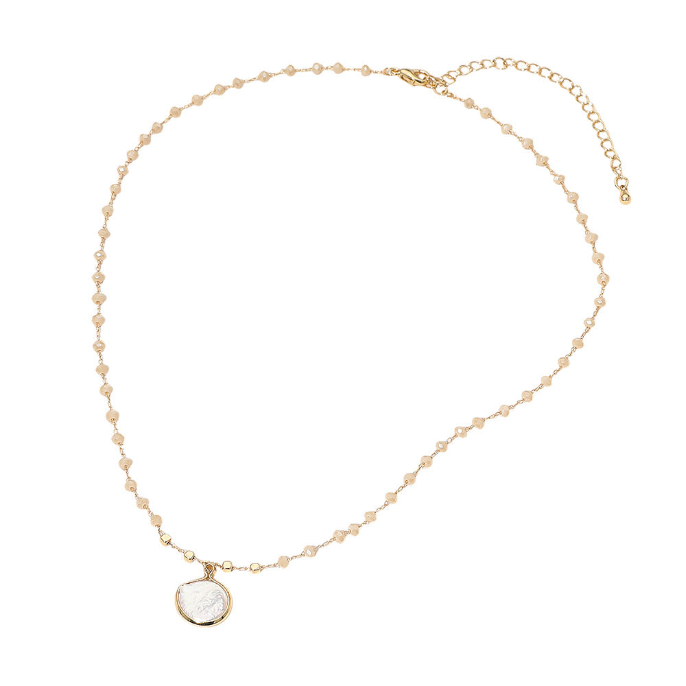 Madeline Love Cream, Gold Pearl Coin Pendant Faceted Beaded Chain Necklace - Necklaces - extra