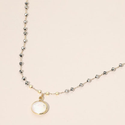 Madeline Love Cream, Hematite Pearl Coin Pendant Faceted Beaded Chain Necklace - Necklaces