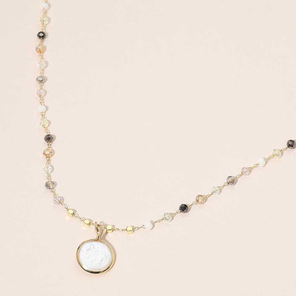 Madeline Love Black, Cream Pearl Coin Pendant Faceted Beaded Chain Necklace - Necklaces