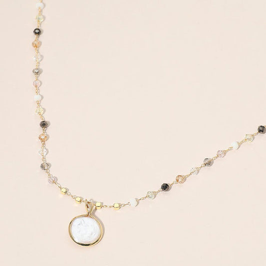 Madeline Love Black, Cream Pearl Coin Pendant Faceted Beaded Chain Necklace - Necklaces