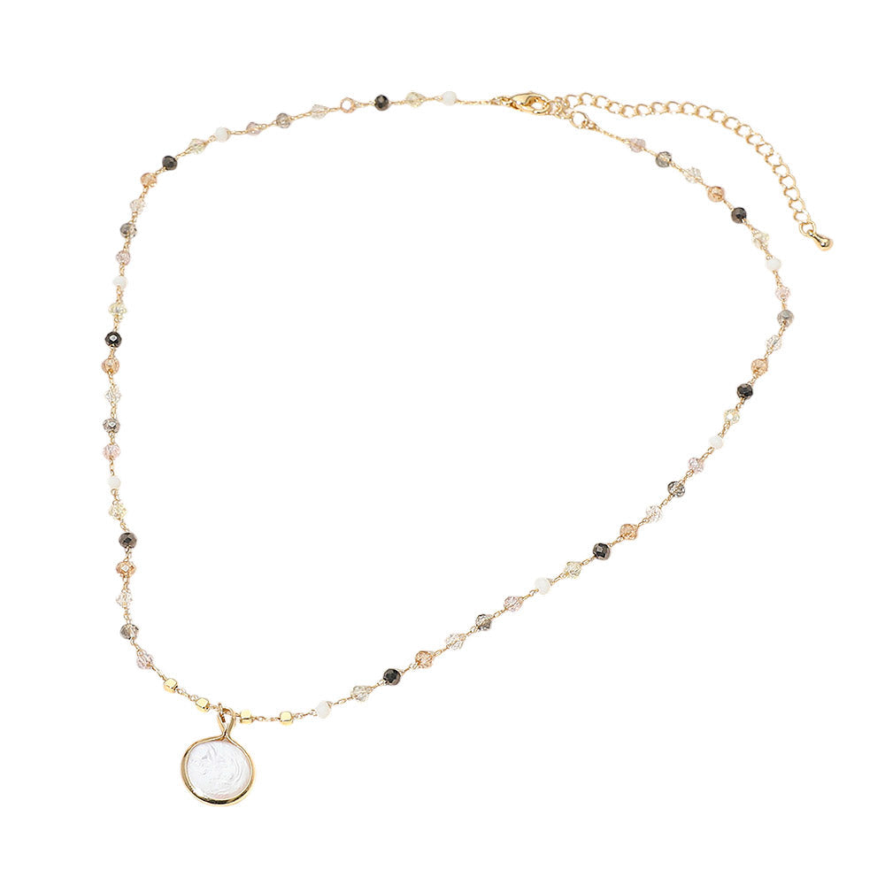 Madeline Love Black, Cream Pearl Coin Pendant Faceted Beaded Chain Necklace - Necklaces - extra