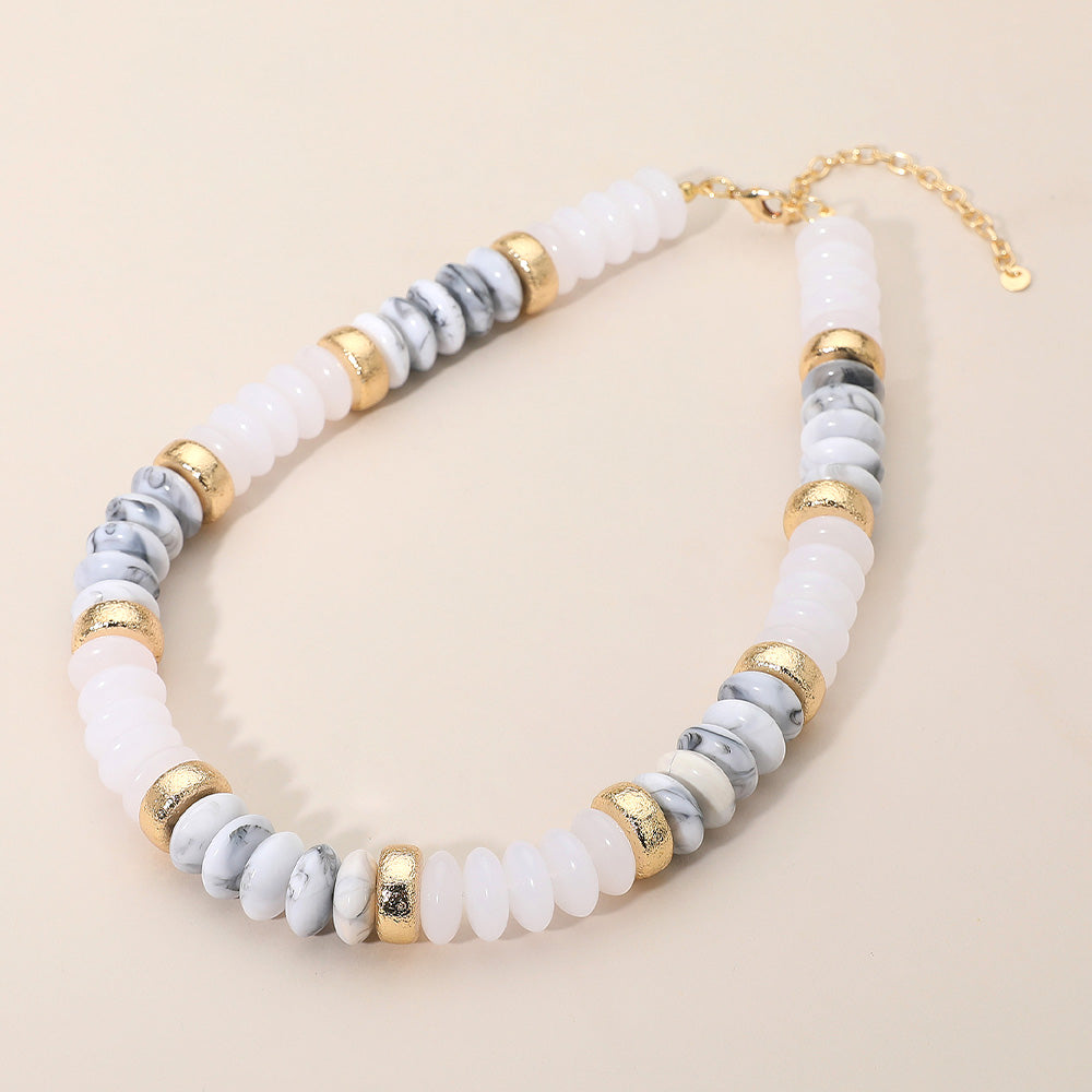 Madeline Love Gold, Howlite Chunky Resin Disc Beaded Necklace - Necklaces