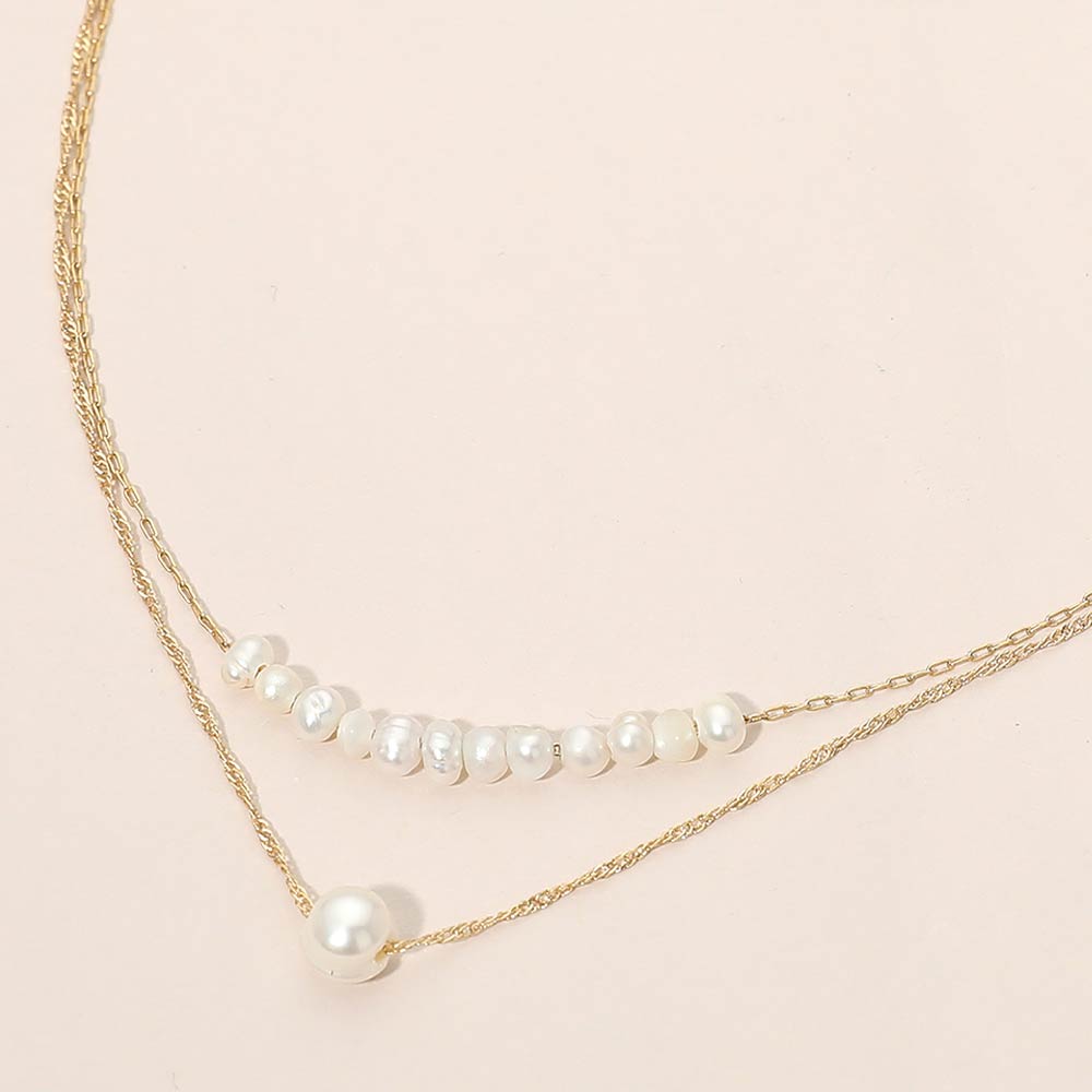 Madeline Love Cream, Gold Pearl Beaded Layered Necklace