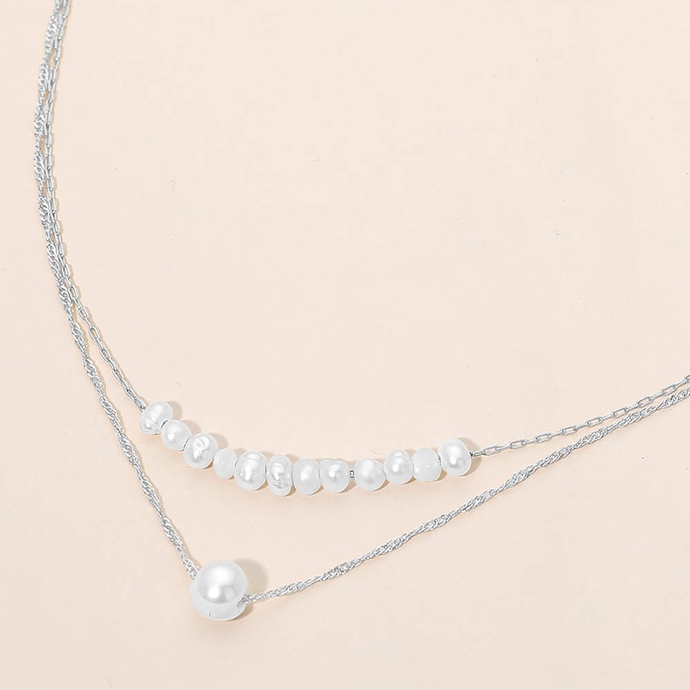 Madeline Love Cream, Rhodium Pearl Beaded Layered Necklace