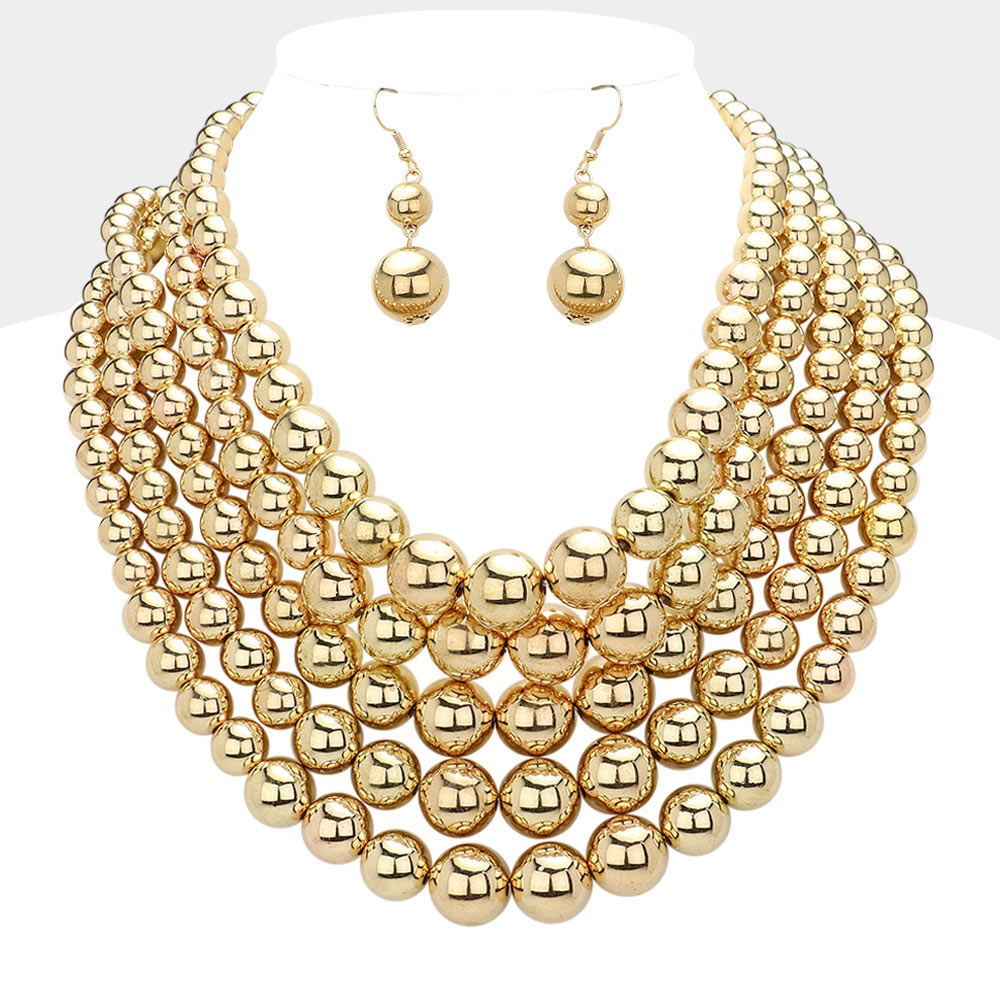 Madeline Love Gold Metal Ball Multi Strand Bib Necklace - Necklaces