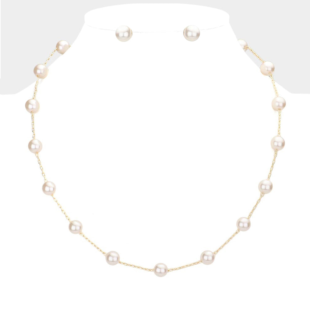 Madeline Love Cream Pearl Ball Station Necklace - Necklaces