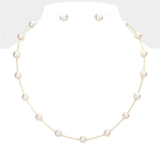 Madeline Love Cream Pearl Ball Station Necklace - Necklaces
