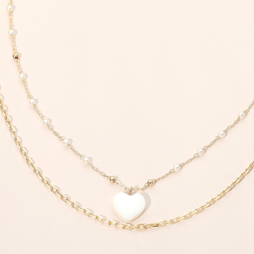 Madeline Love Cream, Gold Mother of Pearl Heart Pendant Layered Necklace