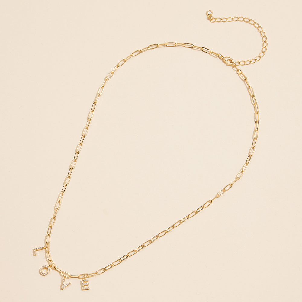 Semi Fine Collection - 18K Gold Dipped Brass Metal LOVE Monogram Charm Paperclip Chain Necklace
