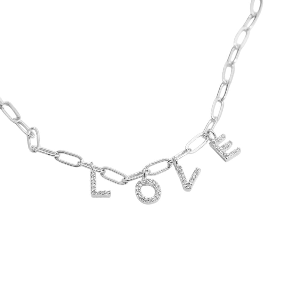Semi Fine Collection - 18K Gold Dipped Brass Metal LOVE Monogram Charm Paperclip Chain Necklace